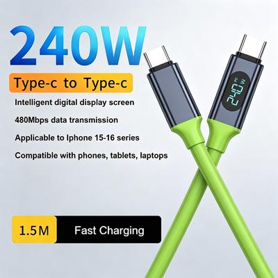 240W USB-C auf Typ-C Schnellladekabel, LED Digitalanzeige Typ C Datenkabel Kompatibel mit iPhone, Xiaomi und Samsung Smartphones