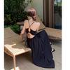 Beach skirt texture tea break French Hepburn style seaside vacation neck dress women's summer new