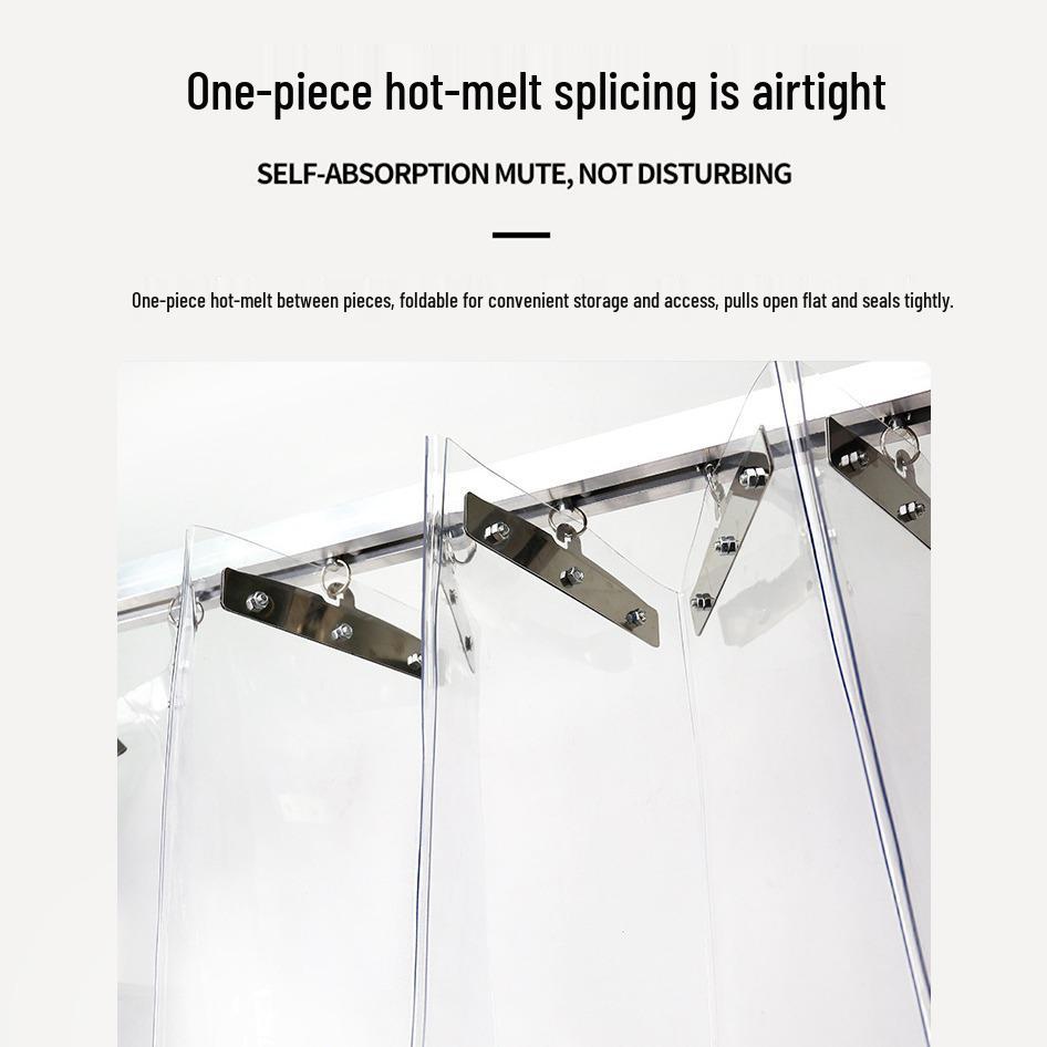 Transparenter PVC-Türvorhang: Kaltluftschutz, Wärmeisolierung, Staubdichte Beschattung mit faltbarer Vorhangschiene.