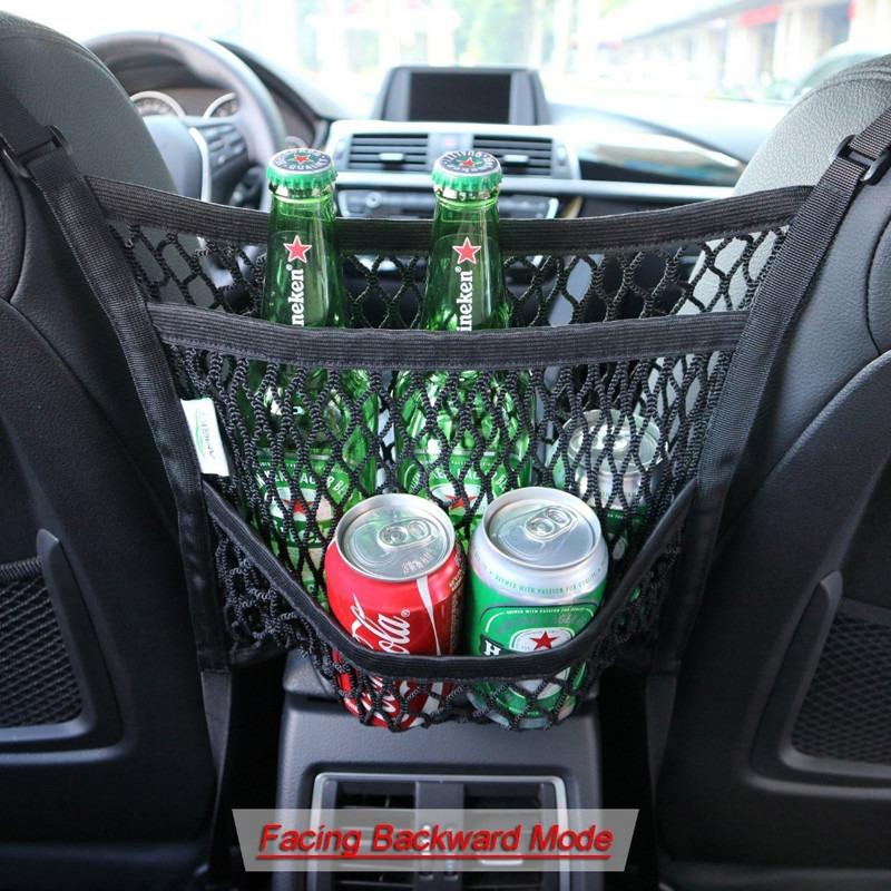 3-Layer Car Storage Net Bag Between Seats Car Divider Pet Barrier Stretchable Elastic Mesh Bag Organizer Auto Accessories