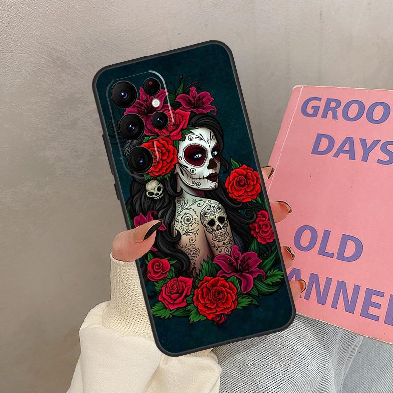 

Mexican Skull Girl Tattooed Art Case For Samsung Galaxy S20 FE S21 FE S22 S23 Ultra S8 S9 S10 Plus Note 10 20 Ultra Coque Galaxy Note 10