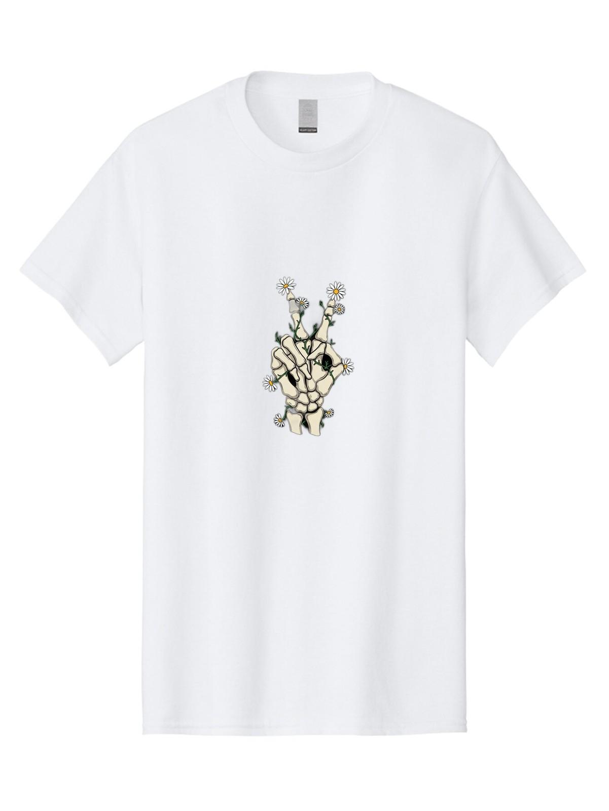 Skeleton-Hand-With-Flowers Mens Graphic Tee, 100% Cotton, Casual Summer Wear S