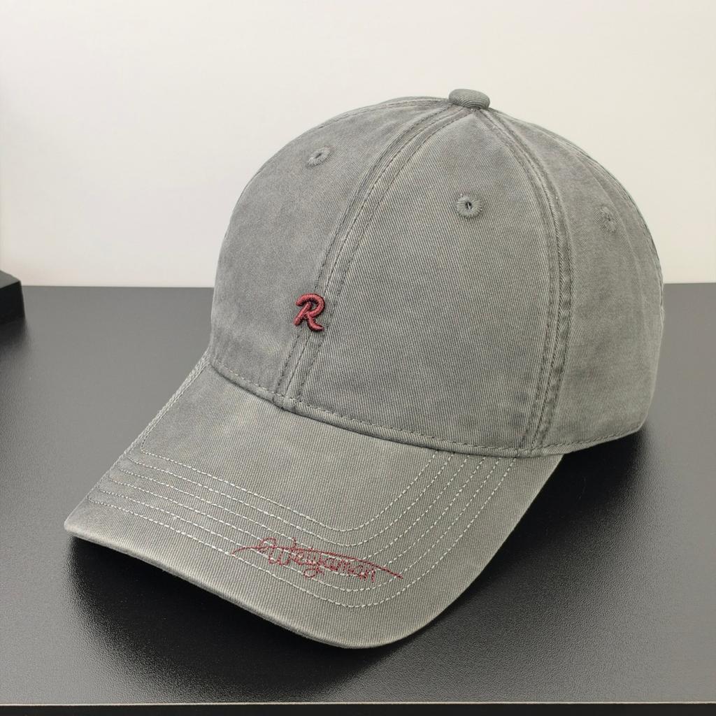 Fashion Hat Korean version embroidery R letter Weiya man pure cotton soft top baseball cap women's big head circumference shows face small shade cap