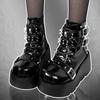Women Punk Boots PU Leather Rivet Buckle Design Shoes Cool Retro Chunky Wedges Platform Boots Lace Up Casual Outdoor Shoes 35-40
