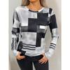 Fashion Women's Long Sleeve T-Shirts Geometric Splice 3D Printed Round Neck Fall Spring Tops Tees Oversized Women's Clothing