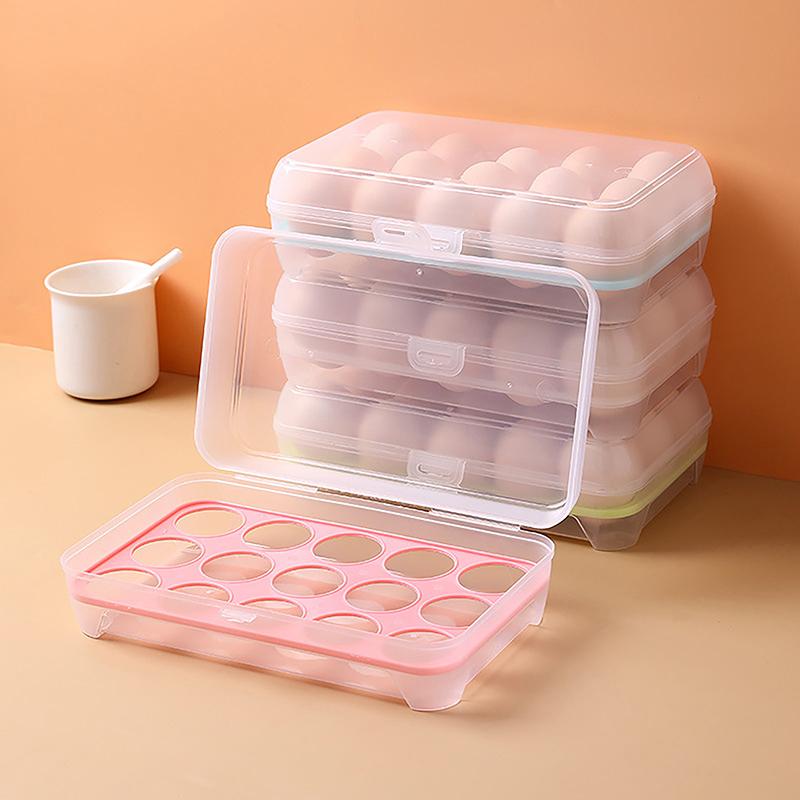 15 Grids Egg Storage Box Egg Carton PP Case Egg Box Tray with Lid Drawer Refrigerator Cases Compartment Storage Egg Rack Support