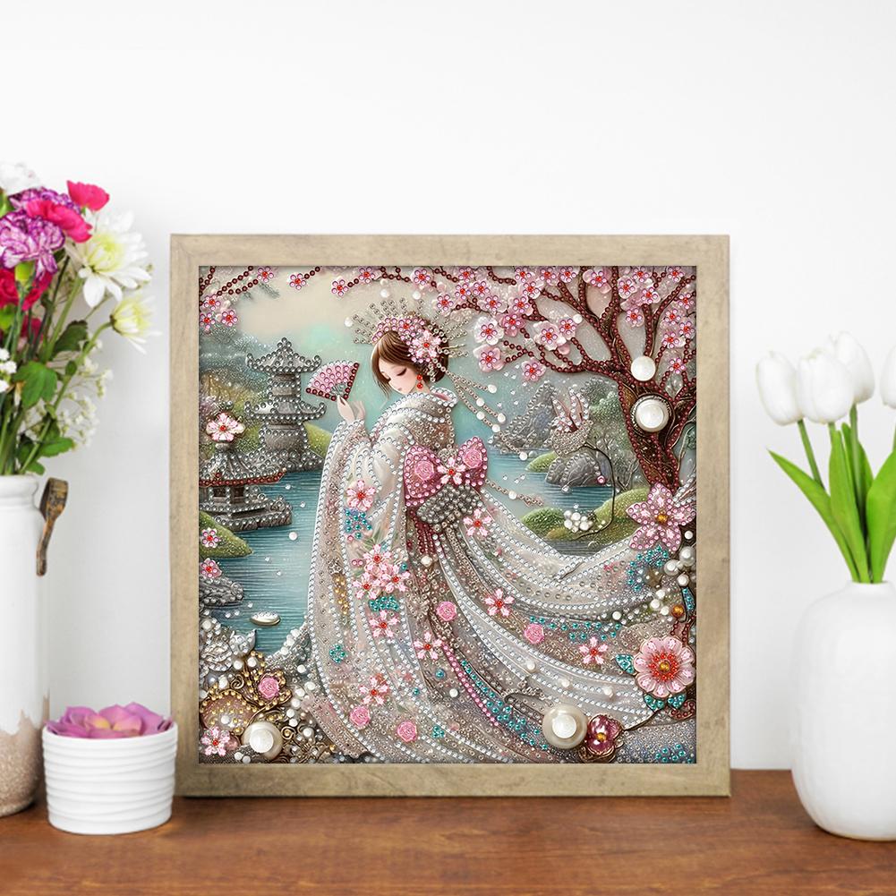 Japanisches Mädchen 5D DIY Spezialform Kristall Teilweises Diamantmalerei-Set Dekor