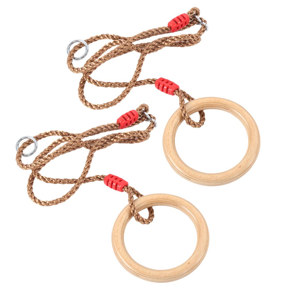 2dílná sada dřevěných fitness gymnastických kruhů s lanem, dětské sportovní dřevěné houpačky