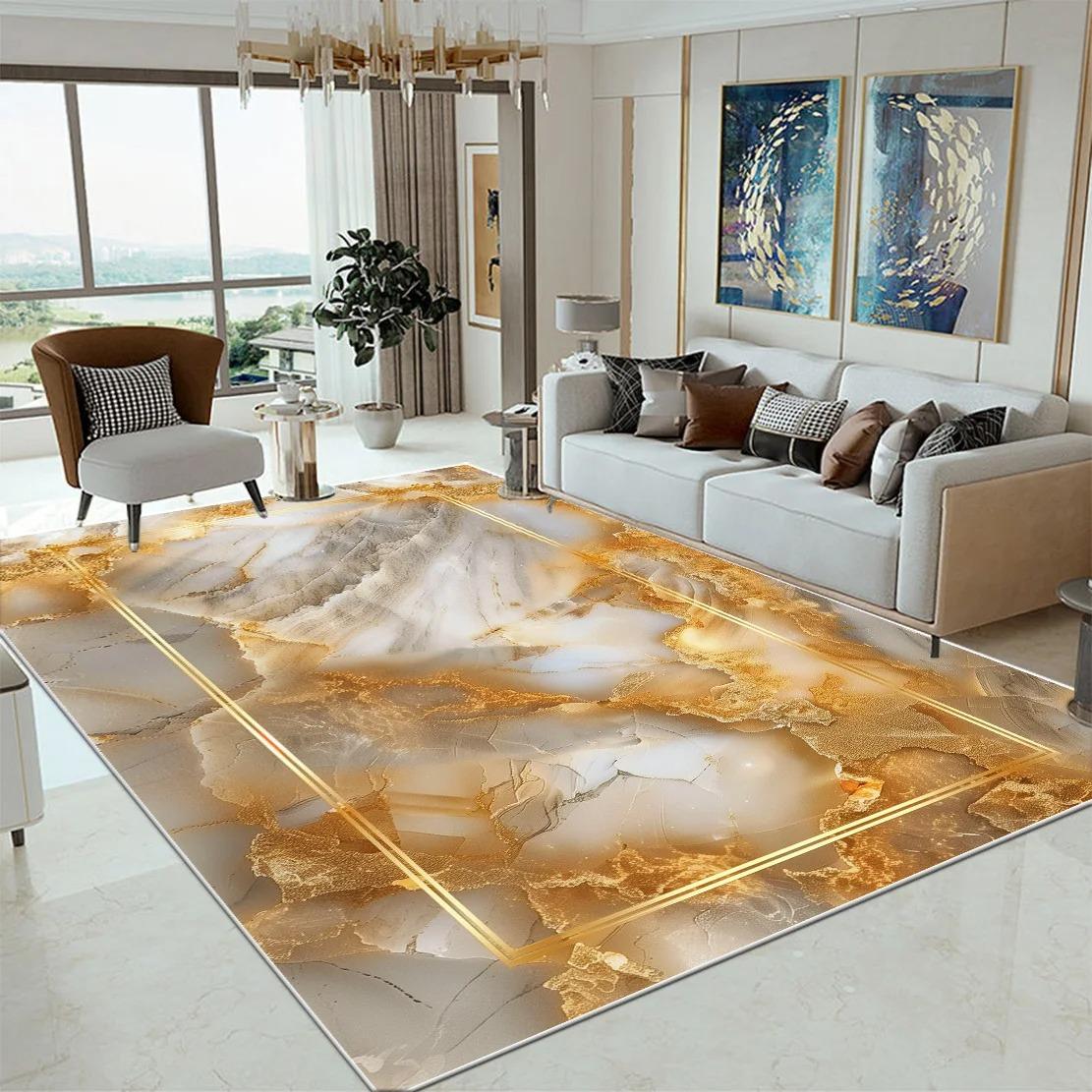 

Luxury Marble Large Rugs for Living Room Decor Sofa Black Gold Carpet Decoration Home Coffee Tables Mat Non-slip Bedroom Carpets 60*90cm
