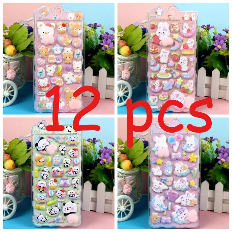 Cute Cartoon 3D Bubble Stickers - Bear, Rabbit, Panda Designs for Kids' Journal Decoration & Kindergarten Reward Stickers