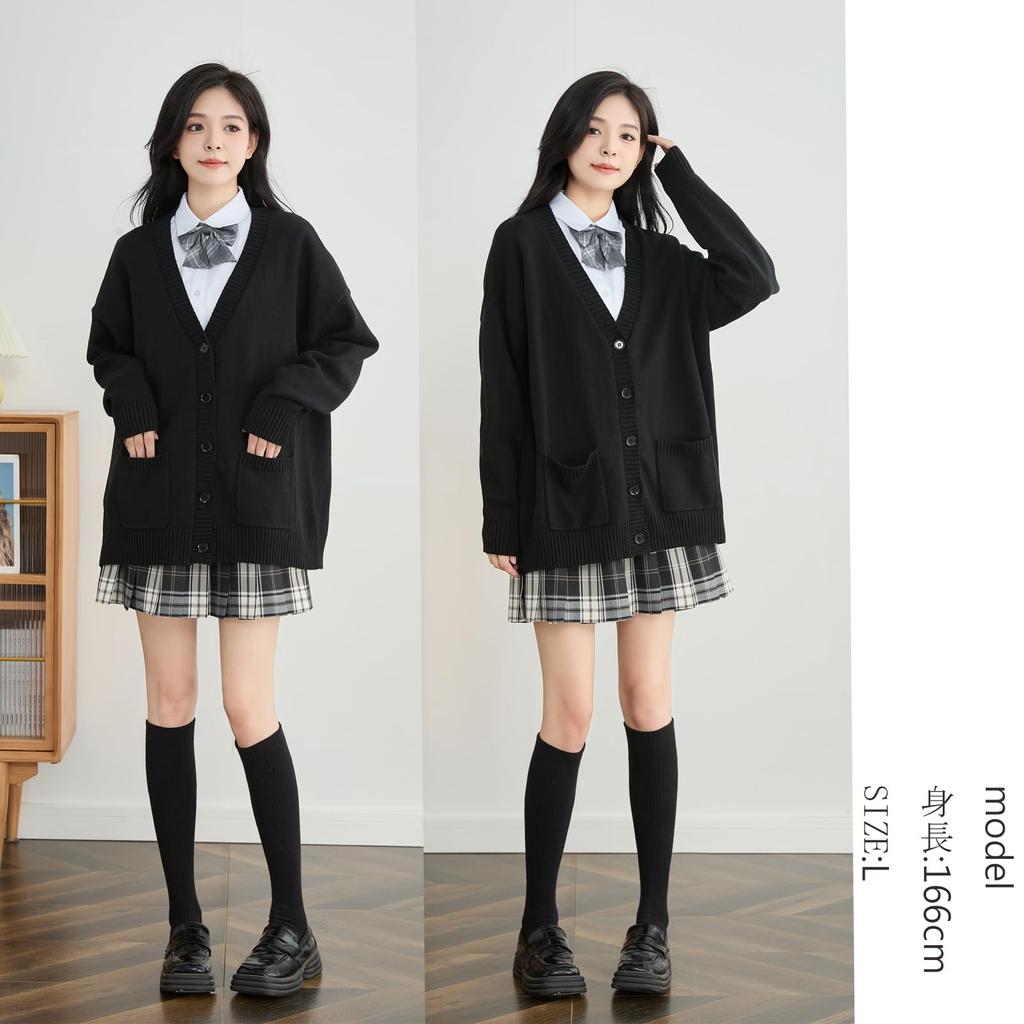 Volen School Large School Cardigan, Girls' Uniform, Cardigan, Student, Size, Knit, Plain, V-Neck, Loose, Spring, Autumn, Winter, (YJP0033B-2XL)