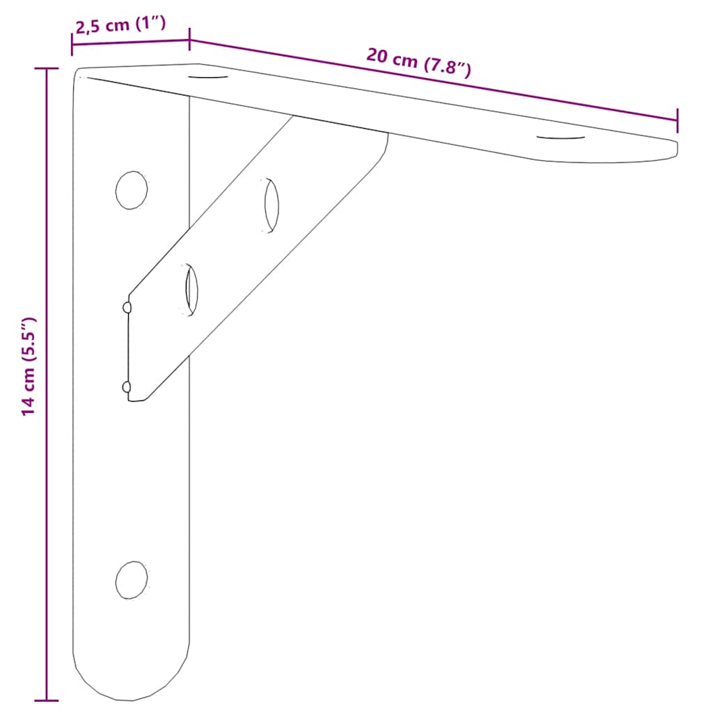 Shelf Brackets 4 pcs 20 x 2.5 x 14 cm Silver Stainless Steel