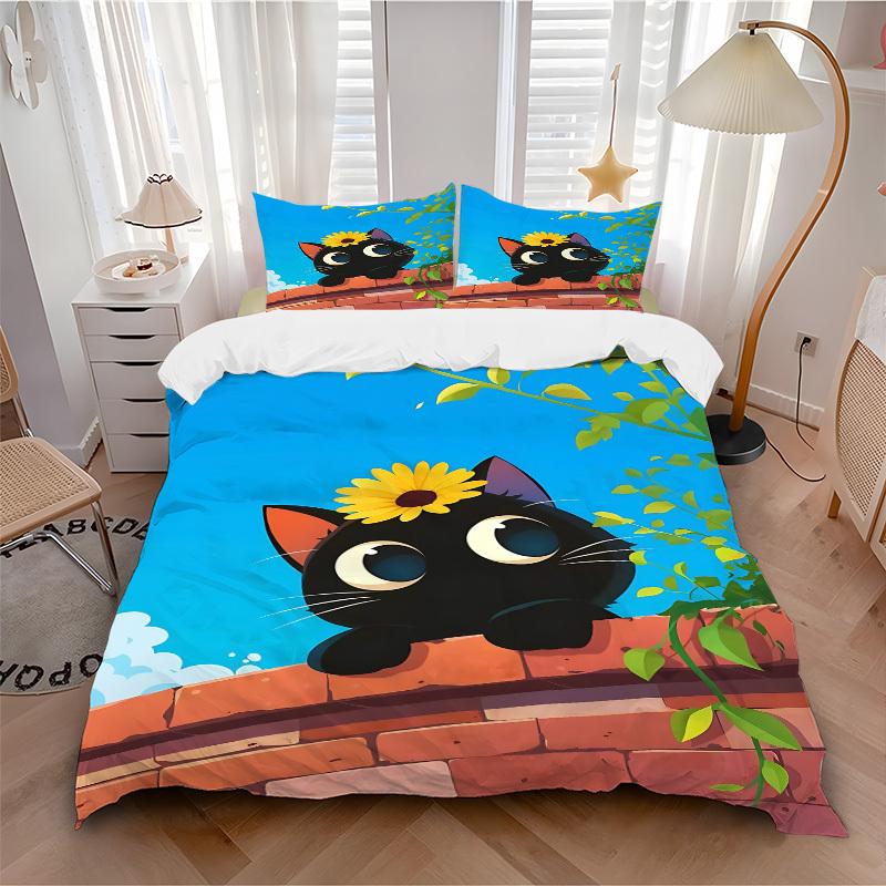 

3pcs Cat Flower print bedding quilt cover, soft and comfortable quilt cover suitable for bedroom and guest room164 135x200cm