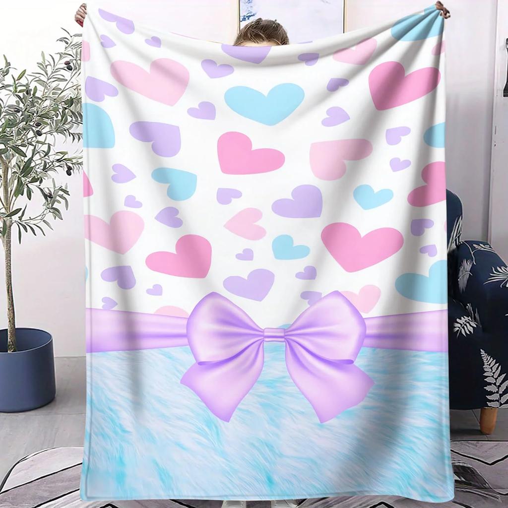 Kawaii Sakura Bow Fleece Blanket Soft Pink Cute Pattern Throw for Bedroom Sofa Ideal for Teens Girls Kawaii Aesthetic Fans