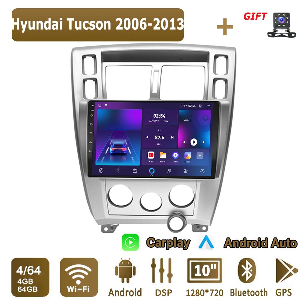 

Android Carplay автомобильное радио для Hyundai Tucson 2006-2013 мультимедийный проигрыватель головное устройство стерео GPS навигация BT WIFI 4+64 ГБ 4+64GB серебряный