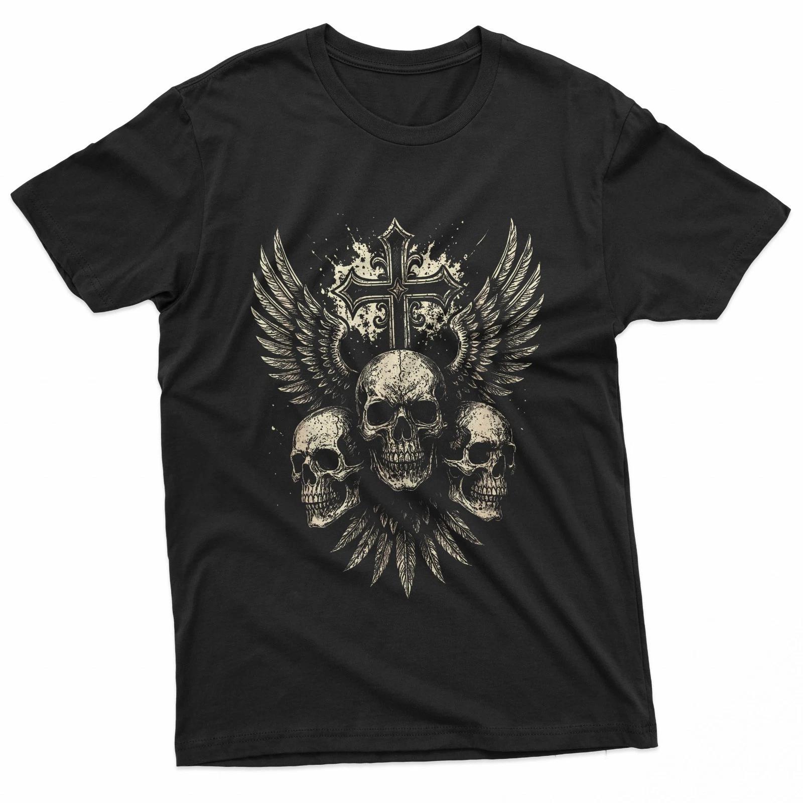 Vintage Skull Cross Wings Gothic Punk Rock Design T-Shirt XXXXL