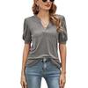 Summer Women's Casual V-Neck Solid Color Puff Sleeve Loose T-Shirt Top for Women European & American Crossborder Apparel