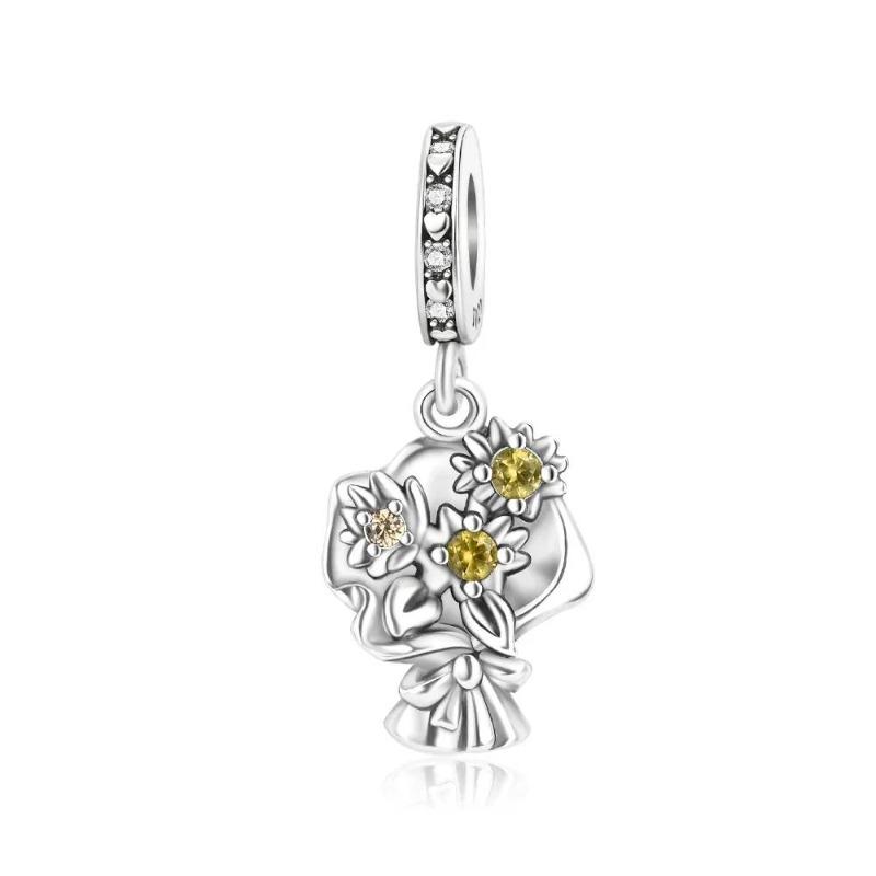 Copper Colorful Flower Charm Roses Tulip Daisies Bead Pendant Fit Original Necklace Bracelet Women Jewelry Diy Gift