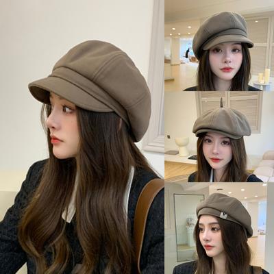 Beret Women's Autumn Winter Versatile Solid Color Octagonal Hat Big Head Circumference Highlights Face Small Forward Hat Hats & Caps (women’s)