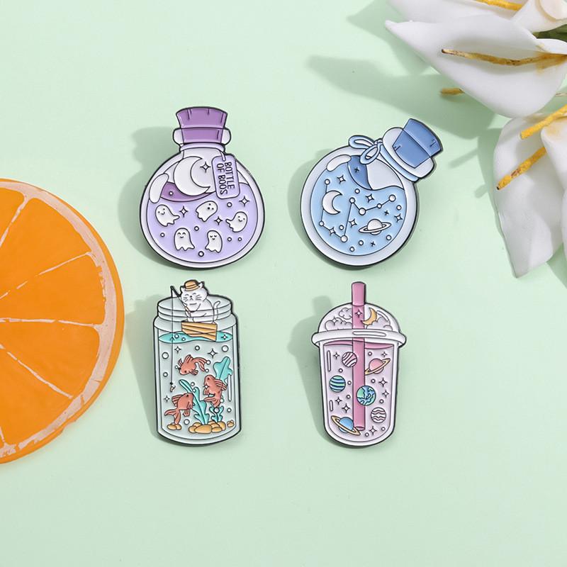 Brooch Alloy Fashionable In Unique Space Astronaut Design With Adorable Ghost And Milk Tea Cup For Wear Everyday