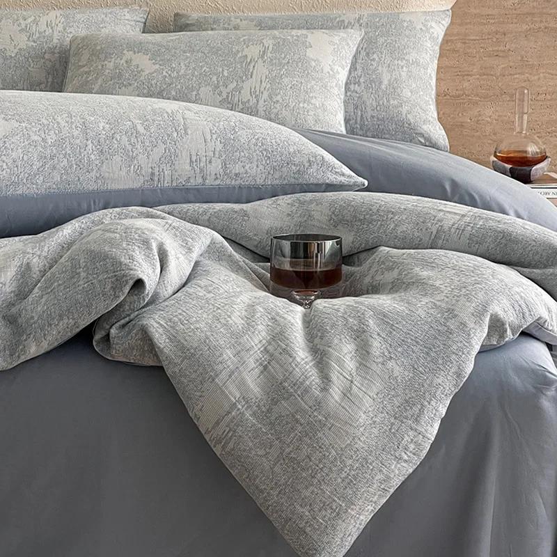 Light Luxury Soft Thick 100% Cotton Flat Sheet Sets Satin Jacquard Silky Bedding Set for Seasons Single Double Bed Comfort Set