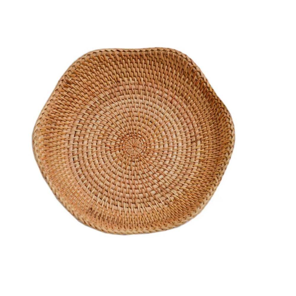Handmade Handwoven Storage Basket Round Sundries Container Durable Weaved Food Bread Plate Home