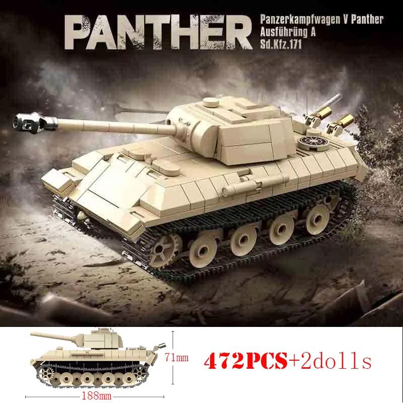 Tiger I Heavy Tank Panther Medium Tank Technical Building Blocks, Vehicle Model Bricks with Full Weapon Components
