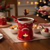 Ceramic Christmas Chocolate Fondue Cup Double Handle Butter Warmer Pot  Dinning Table