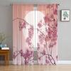 Japanese Sakura Cherry Blossoms Tulle Window Curtain Modern Sheer Drapes For Living Room Bedroom Kitchen Custom Size