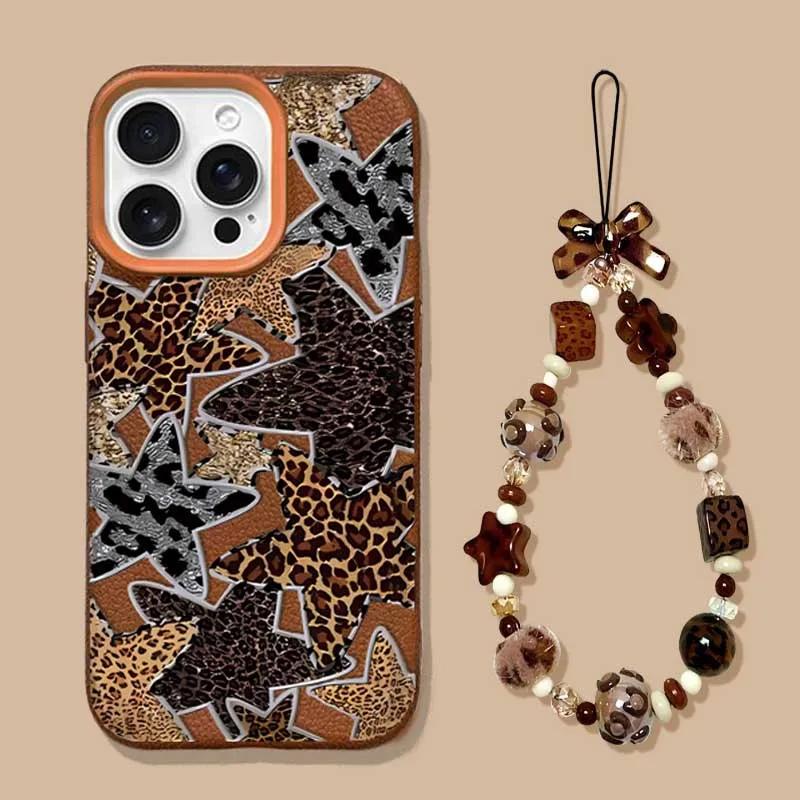 Leopard Print Star Chain Case For OPPO A3 A5 A6 PRO A5X A40 A18 A38 A60 A58 A78 A94 A74 F31 RENO 11F 12F 14 PRO 7 10 6 5 Lite 5F