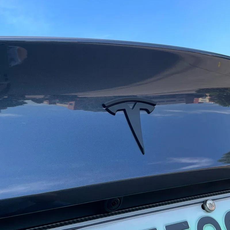 ZFX1 3pcs Car Front Rear Emblem Sticker Black for Tesla Model 3 Model Y Tail Box Auto Steering Wheel Decoration Modified Accessories
