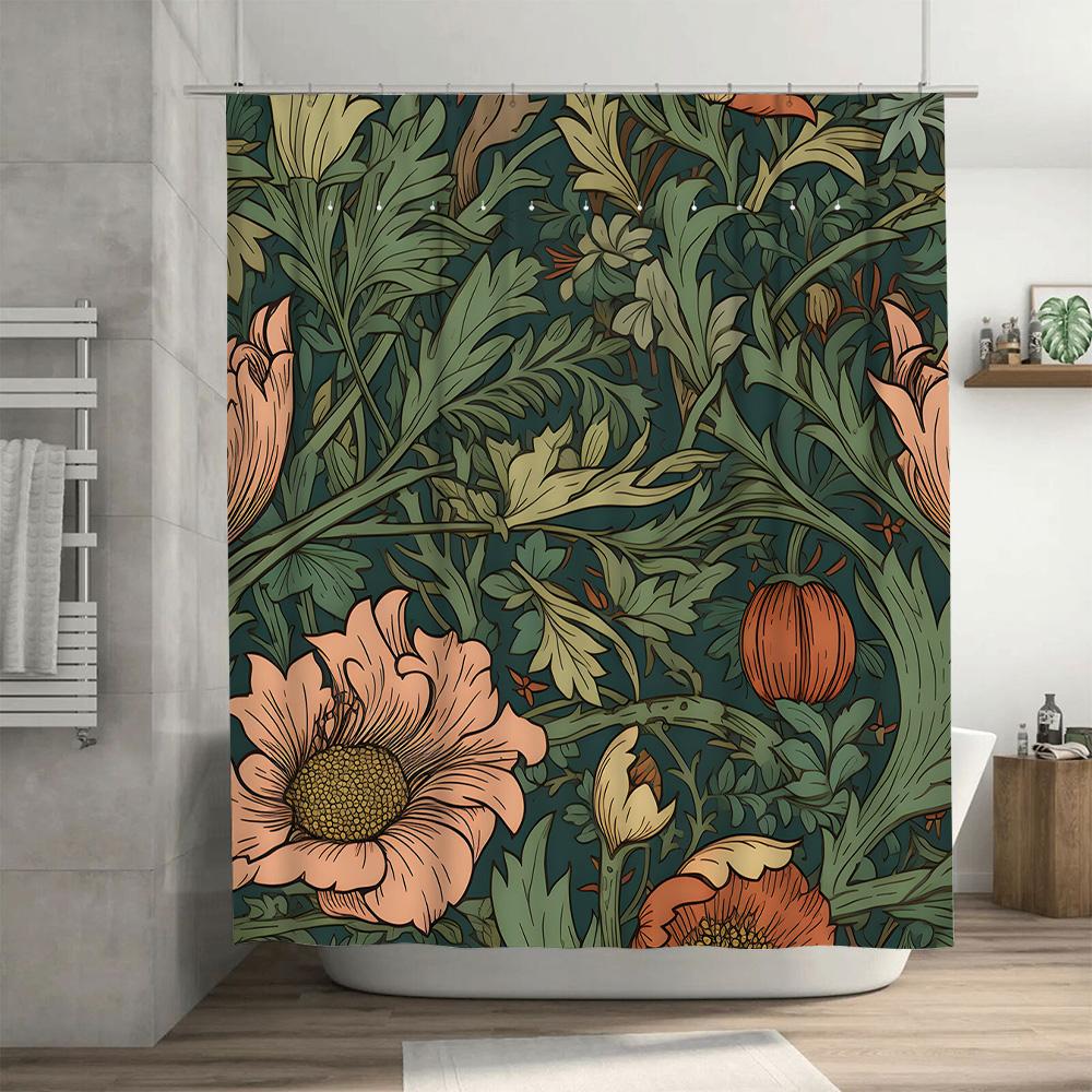 Modern Blue Floral Shower Curtain Waterproof Fabric Decorative Bathtub Liner For Bathroom Easy Installation In Various Sizes