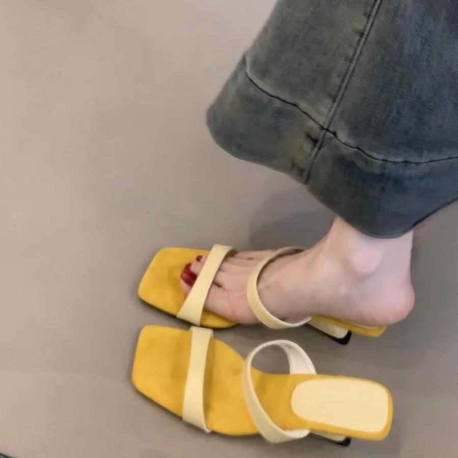 Wedge heel one-word slippers women's summer wear 2025 new beautiful high heels with skirt high-end silver cool slippers