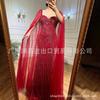 European and American high-end blue elegant flying sleeves fishtail dress banquet host performance evening dress LA11111