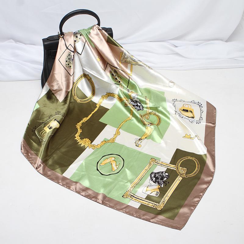 

Женский модный шарф, хиджаб, атласный гладкий, мягкий шелк, уютный геометрический платок, пляжное полотенце, глушитель 06