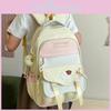 Simple Color Blocked Letter Print Student Backpack With Plush Pendant For Daily Use