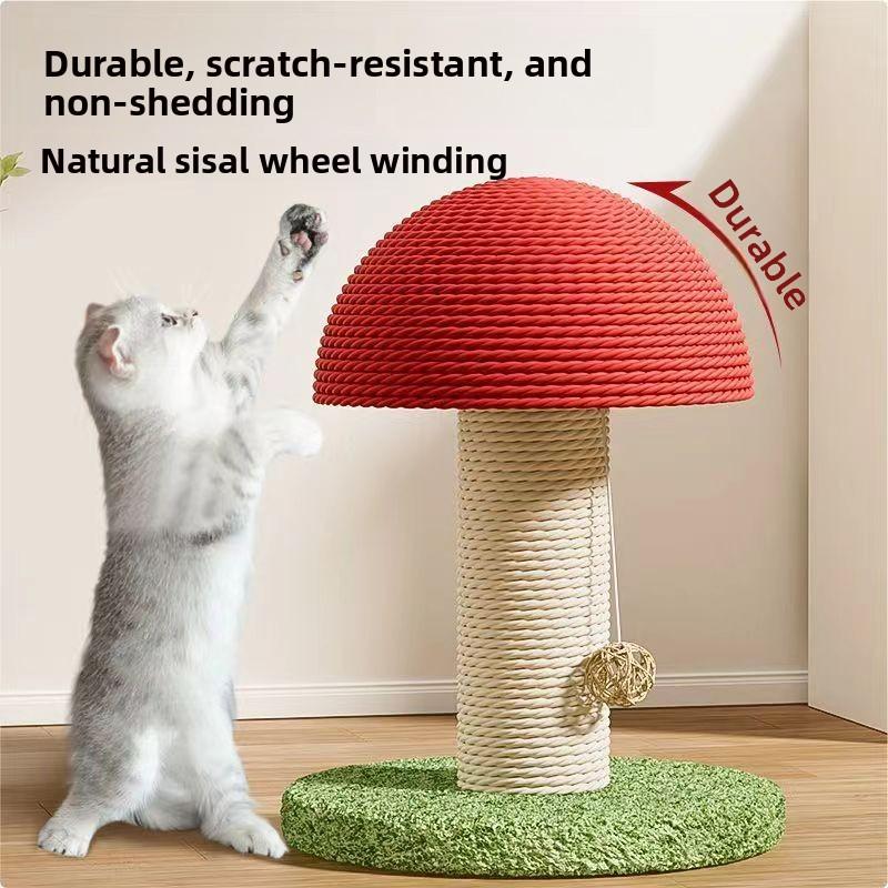 Mushroom Cat Scratching Post, Sisal Cat Scratcher With Ball Toy, Durable Small Cat Tree For Indoor Cats