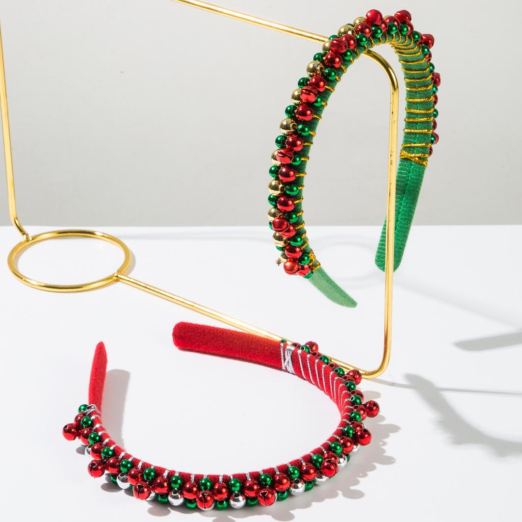 Red Green Christmas Headband Women's Simple Thin Edges Flannel Jingling Bell Beaded Winding Festival New Year Hair Accessories
