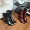 Fall Winter Women Pointed Toe Stiletto Heel Rivet Belt Buckle Side Zipper Non-Slip High Heels 2026 New Booties