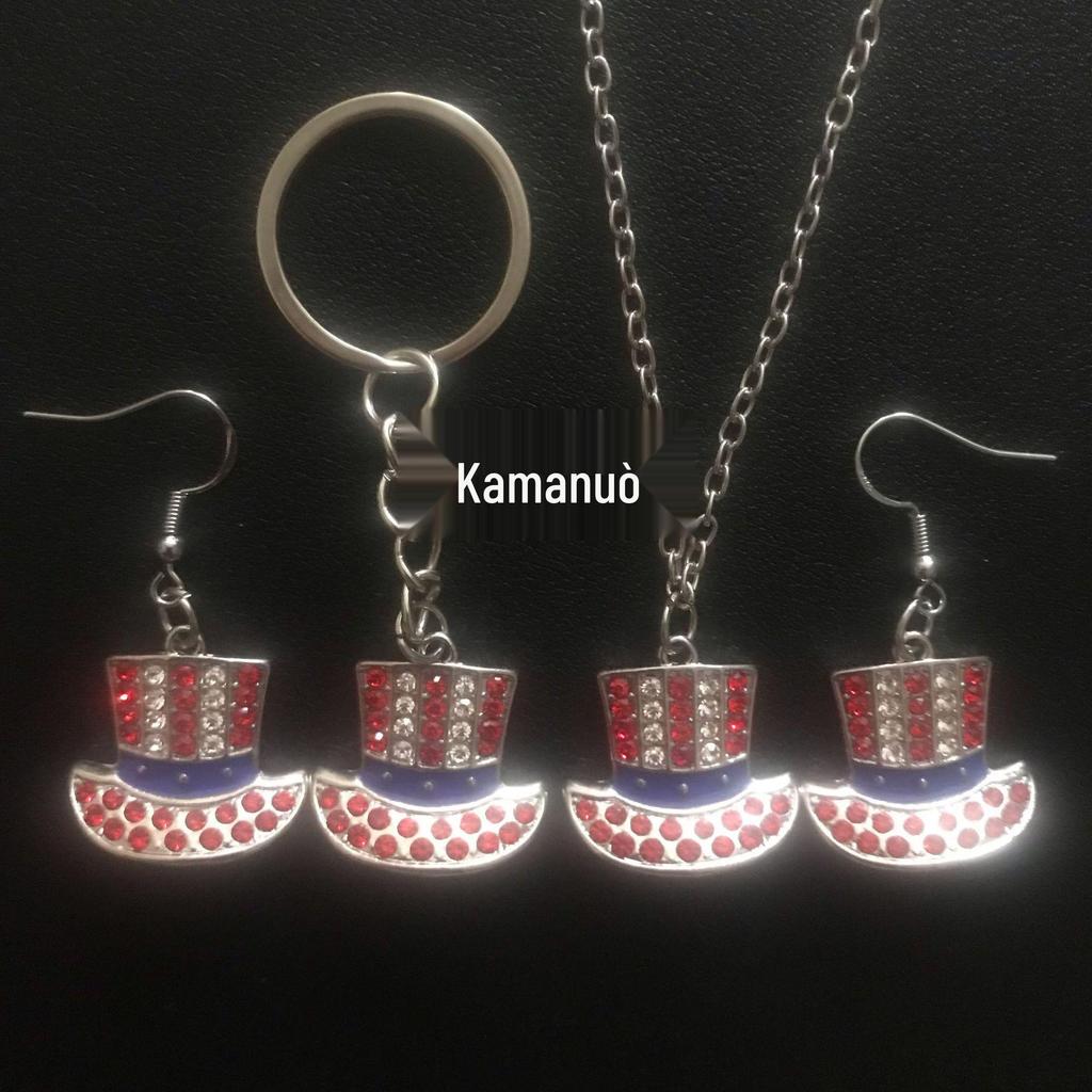 European & American Independence Day 4-Piece Set: Necklace, Earring, Keychain with Alloy & Rhinestone.