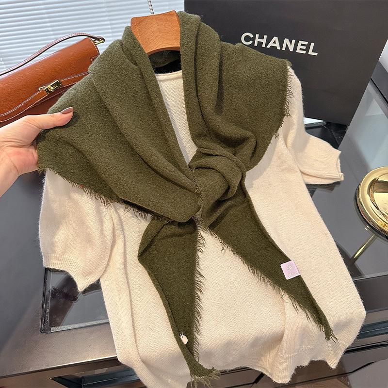 Winter Korea Knitted Triangle Scarf Wool Warm Shawl Scarf Women Neck Protection Small Fashion Solid Color Scarves