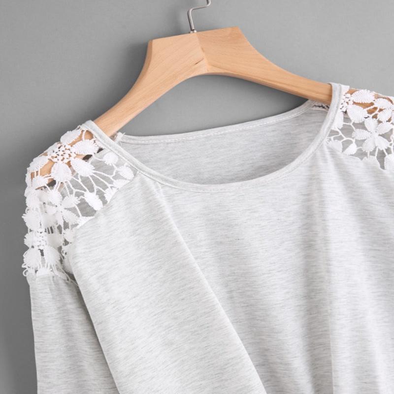 Timeless Design Cotton And Polyester Womens Lace Stitching Round Neck Top