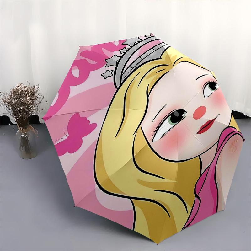 1pc Princess Crown Automatic Folding Umbrella - Compact 8-Rib Design, Durable Plastic & Iron1387L