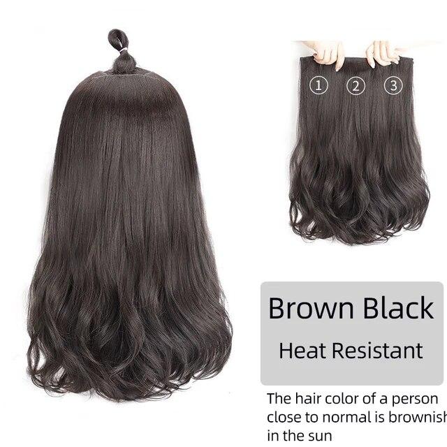 Extensii de păr sintetic, lung, drept, ondulat, ondulat, perucă falsă naturală, cu clipă pentru femeie, o singură bucată pentru femei