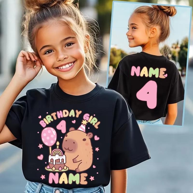 Birthday Kid Clothes Cartoon Capibara Graphic Tshirt Short Sleeve Girls Boys Tee for Birthday Party Clothing 1-10th Children Top