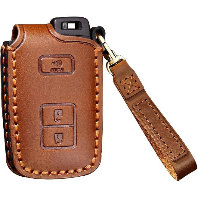 

SANRILY Leather Key Fob Cover for Toyota 4runner 2021 Tacoma 2020 Tundra Land Cruiser Keyless Entry Remote Smart Key Protector Case with Keychains коричневый