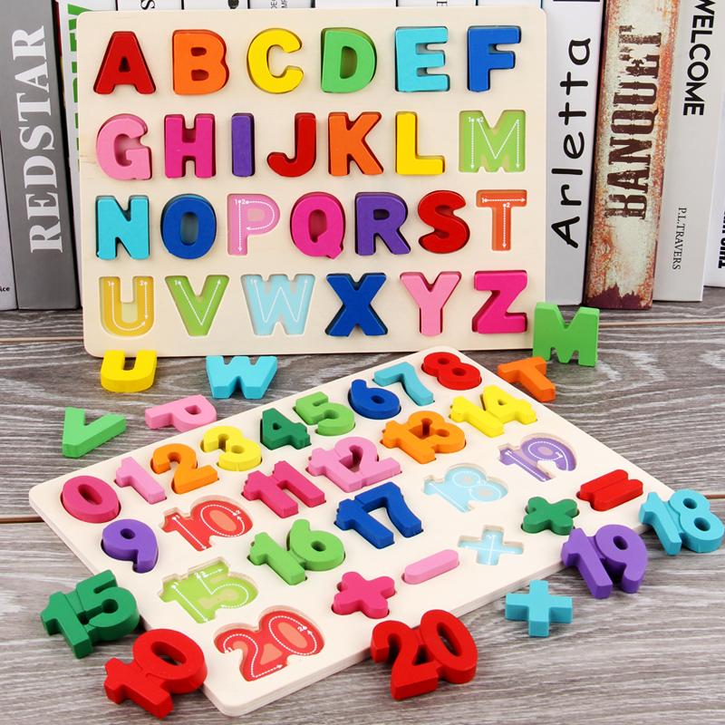 Drevené puzzle pre batoľatá Montessori hračky pre bábätká ABC Abeceda Číslo Tvar Zodpovedajúca dosková hra Predškolská vzdelávacia hračka pre deti 2-4