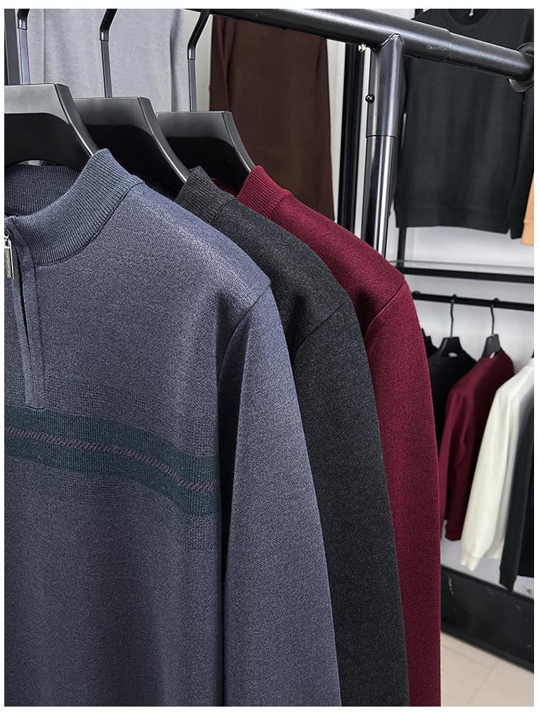 Men's Red Year of the Rat Warm Knit Sweater, Half-High Collar, Dad Style, Winter Wear for Middle-Aged & Elderly.
