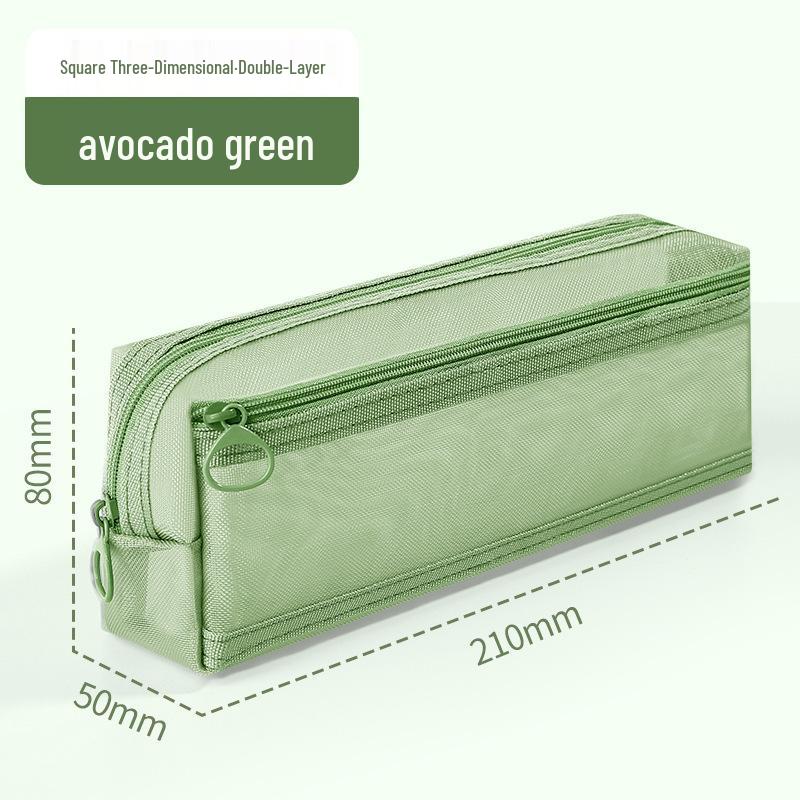 Double-Layer Mesh Transparent Pencil Case - Japanese Style Student Stationery Box for Exams