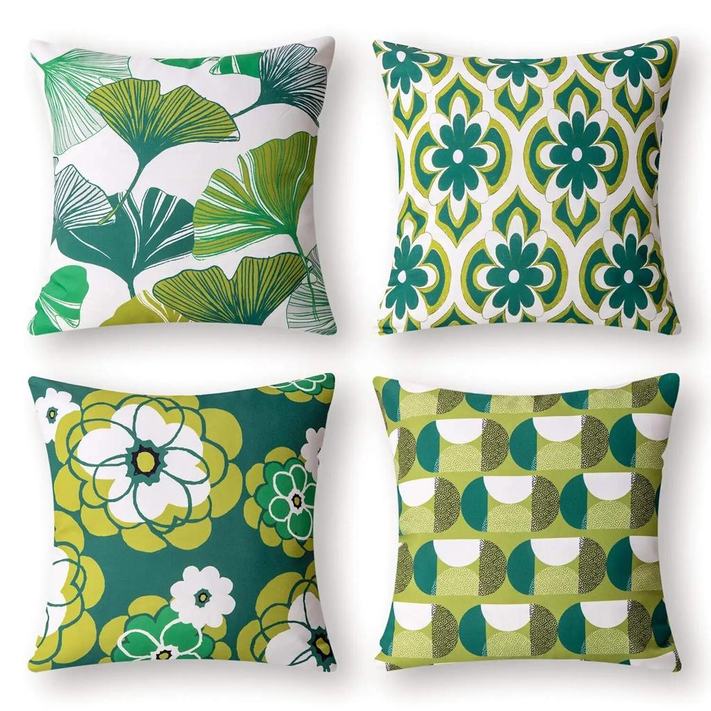 Bedroom Living Room Sofa Home Decor Cushion Cover Green White Geometric Pattern Petal Pillowcase